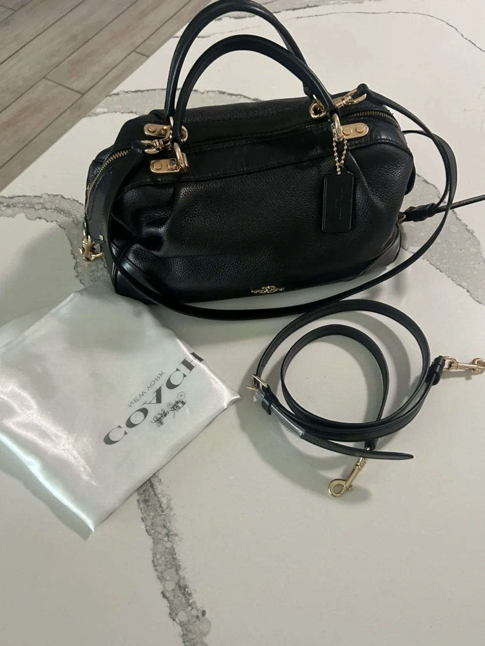 EUC Coach Lane Black Leather Satchel With Gold-Tone Hardware Dustbag Included - Picture 2 of 16